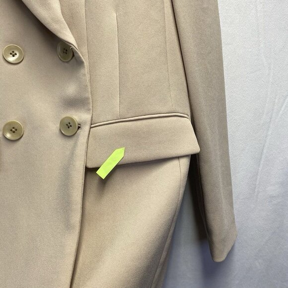 ELIE TAHARI Peak Lapel Collar Lined Blazer Jacket Women Sz 0 Beige Shoulder Pads - Picture 2 of 16